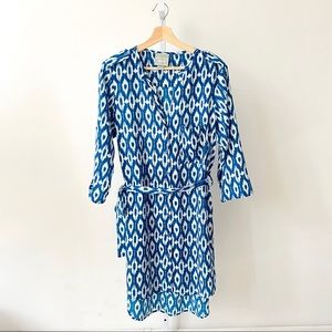 Maeve Frequencies Ikat Shirt Dress Belted Blue M